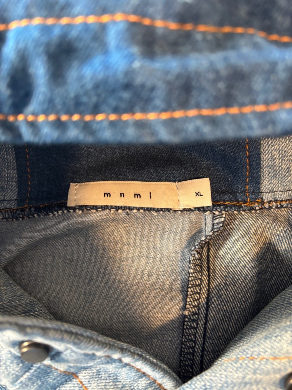 MNML Patchwork Denim Pullover Hoodie with Gunmetal hardware size XL - Picture 8 of 9